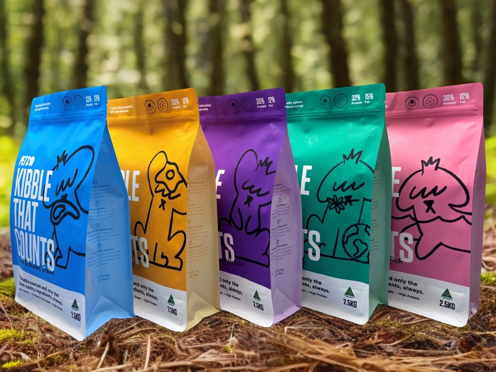 Sacs &agrave; fond plat color&eacute;s pour emballage de nourriture pour animaux